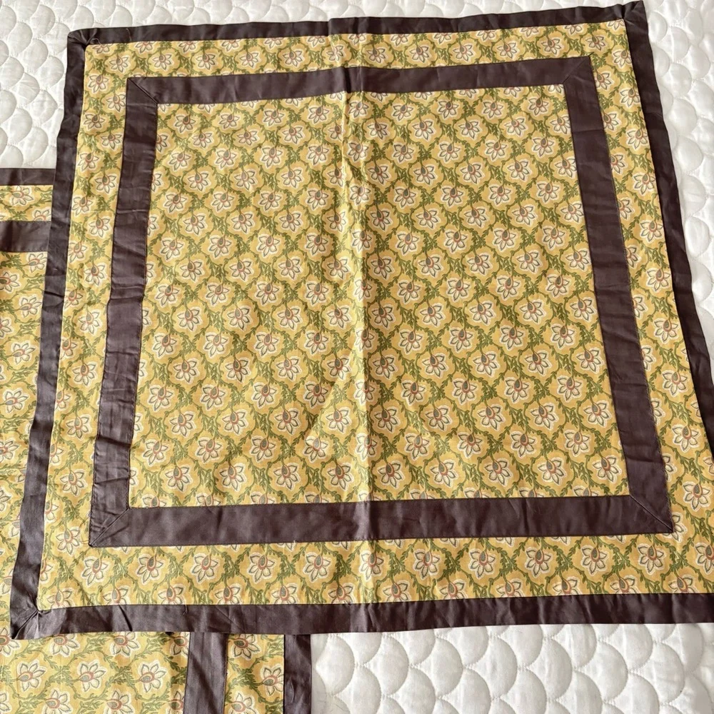 TWO Martha Stewart Euro 100% Cotton Pillow‎ Shams Gold Floral French Country